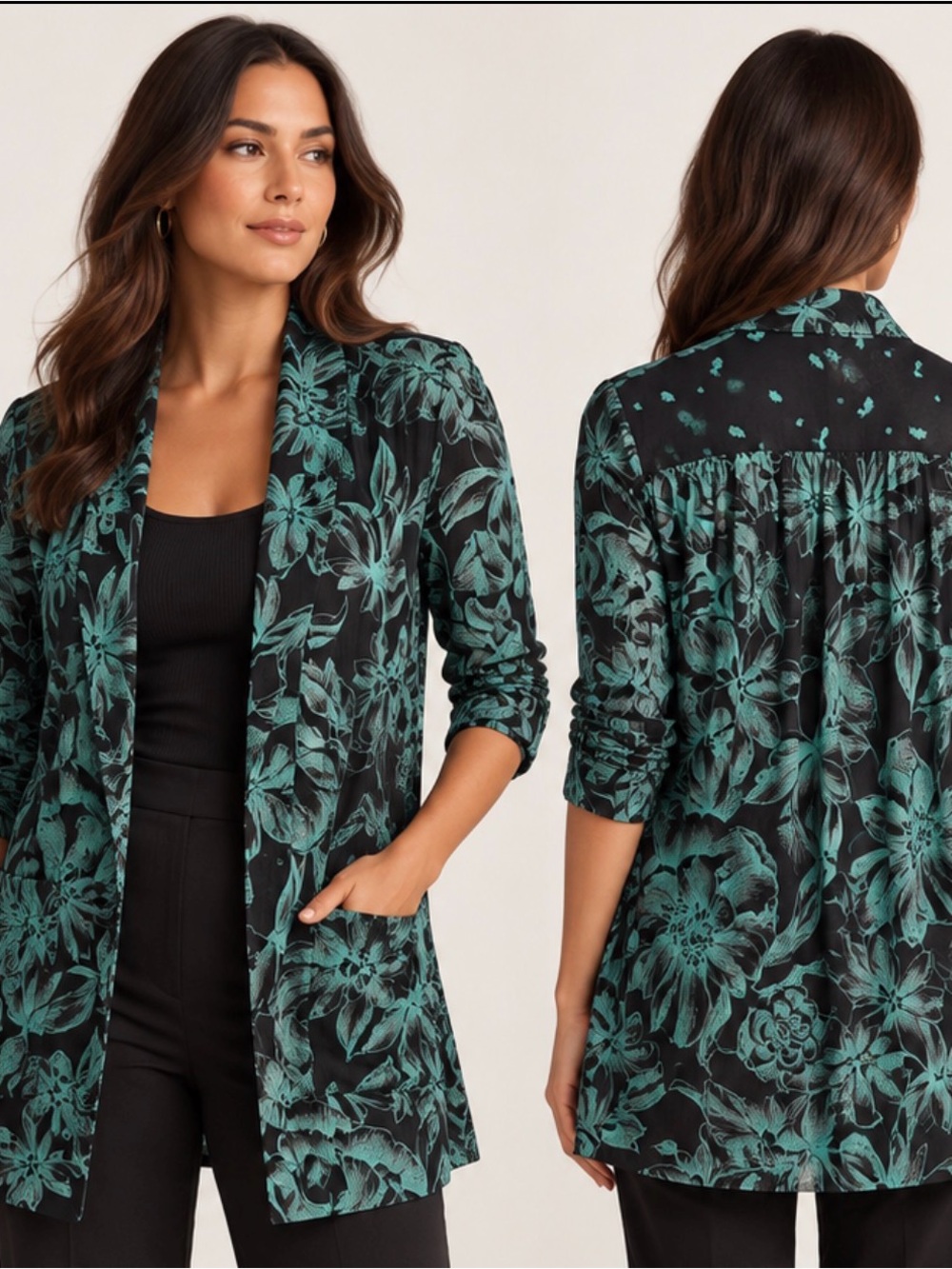 Saint Tropez West Teal Floral Open-Front Swim Coverup Jacket